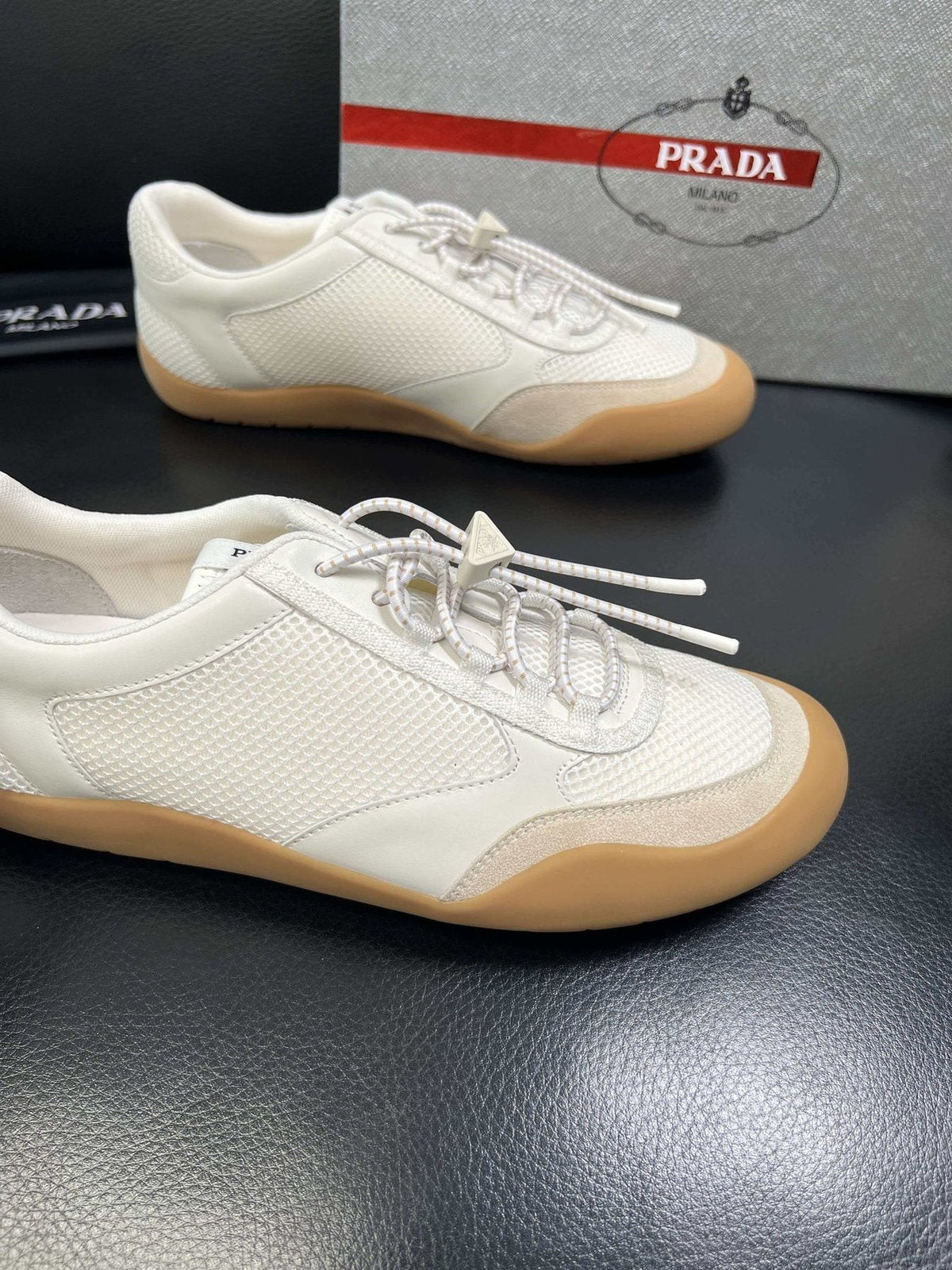 Prada White Gum Sole Sneakers — detail