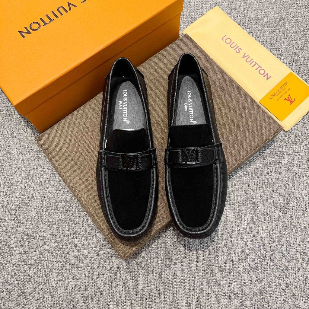 Louis Vuitton Black Textured Strap Loafers — front