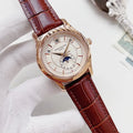 Patek Philippe Rose Gold-Tone Brown Leather Strap Watch — hero