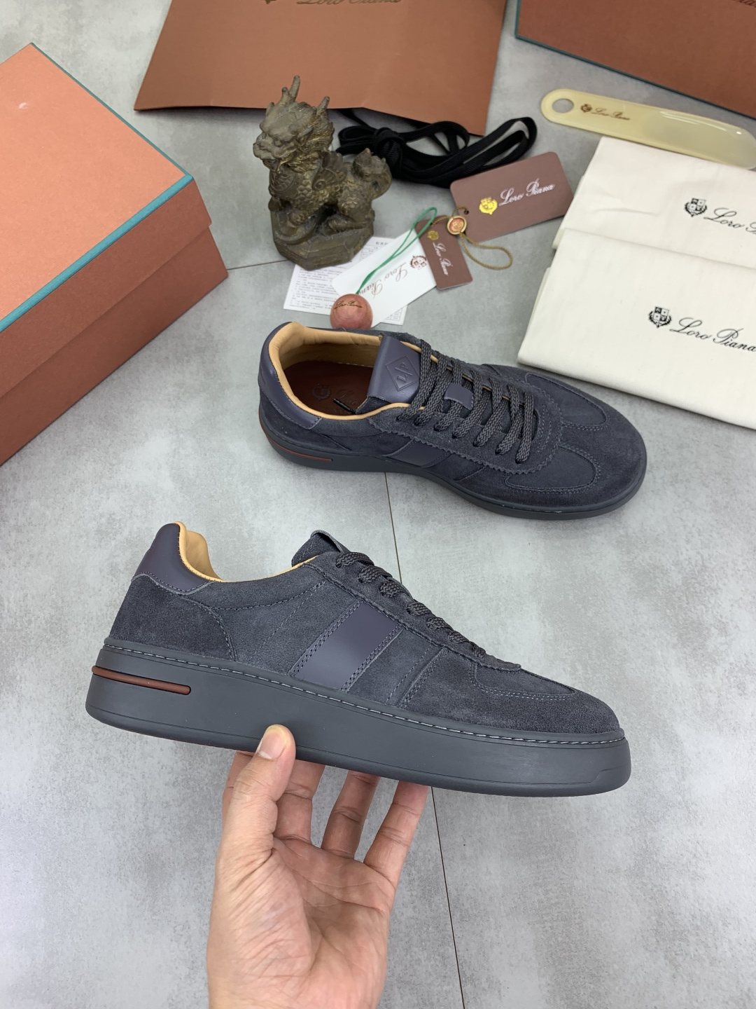 微商相册测试鞋子-Loro Piana Navy Panel Low-Top Sneakers — side