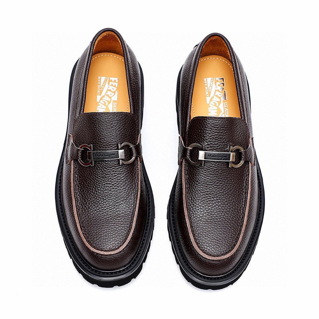 微商相册测试鞋子-Salvatore Ferragamo Dark Brown Textured Leather Loafers — front