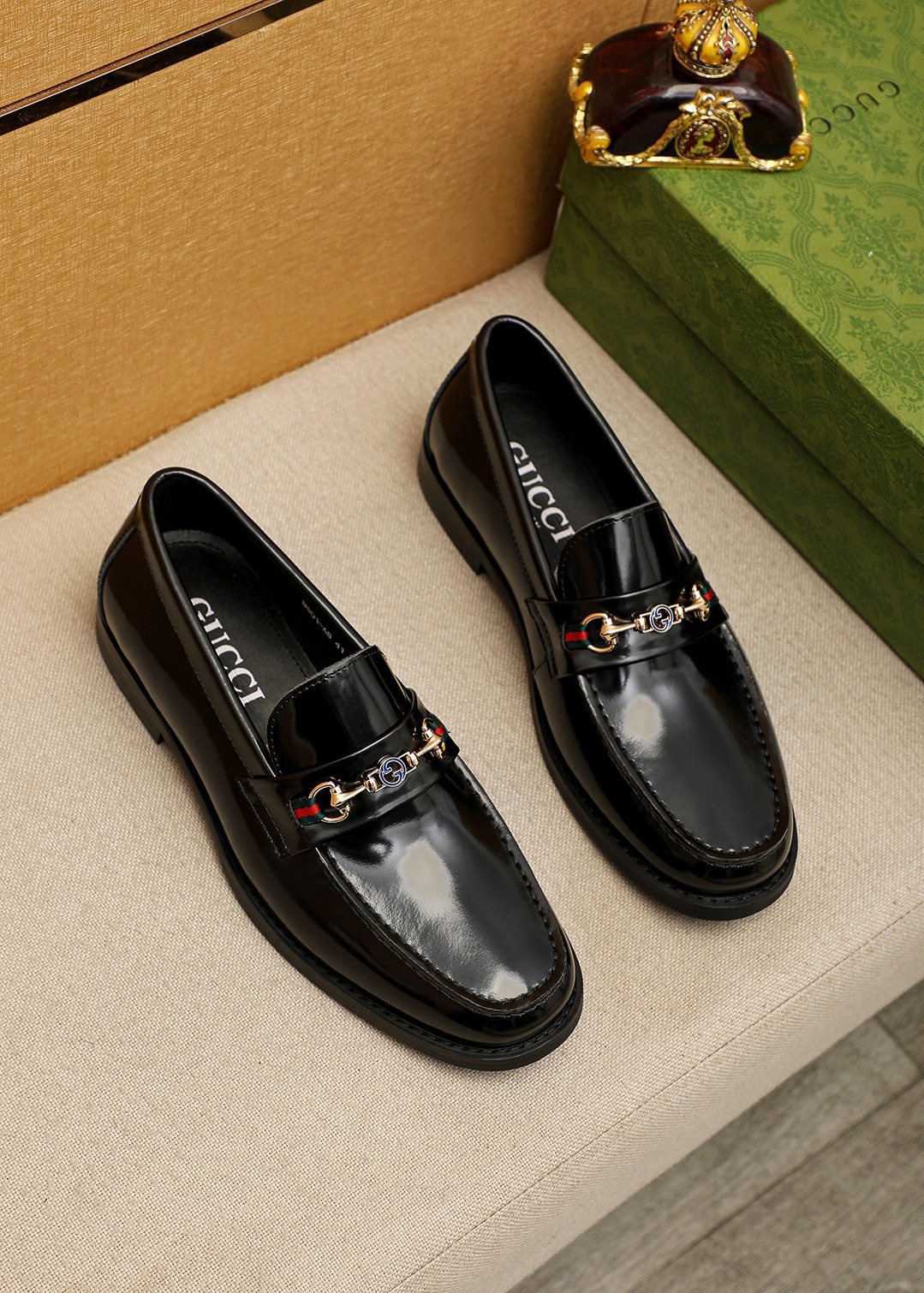 Gucci Black Web Bit Loafers — hero