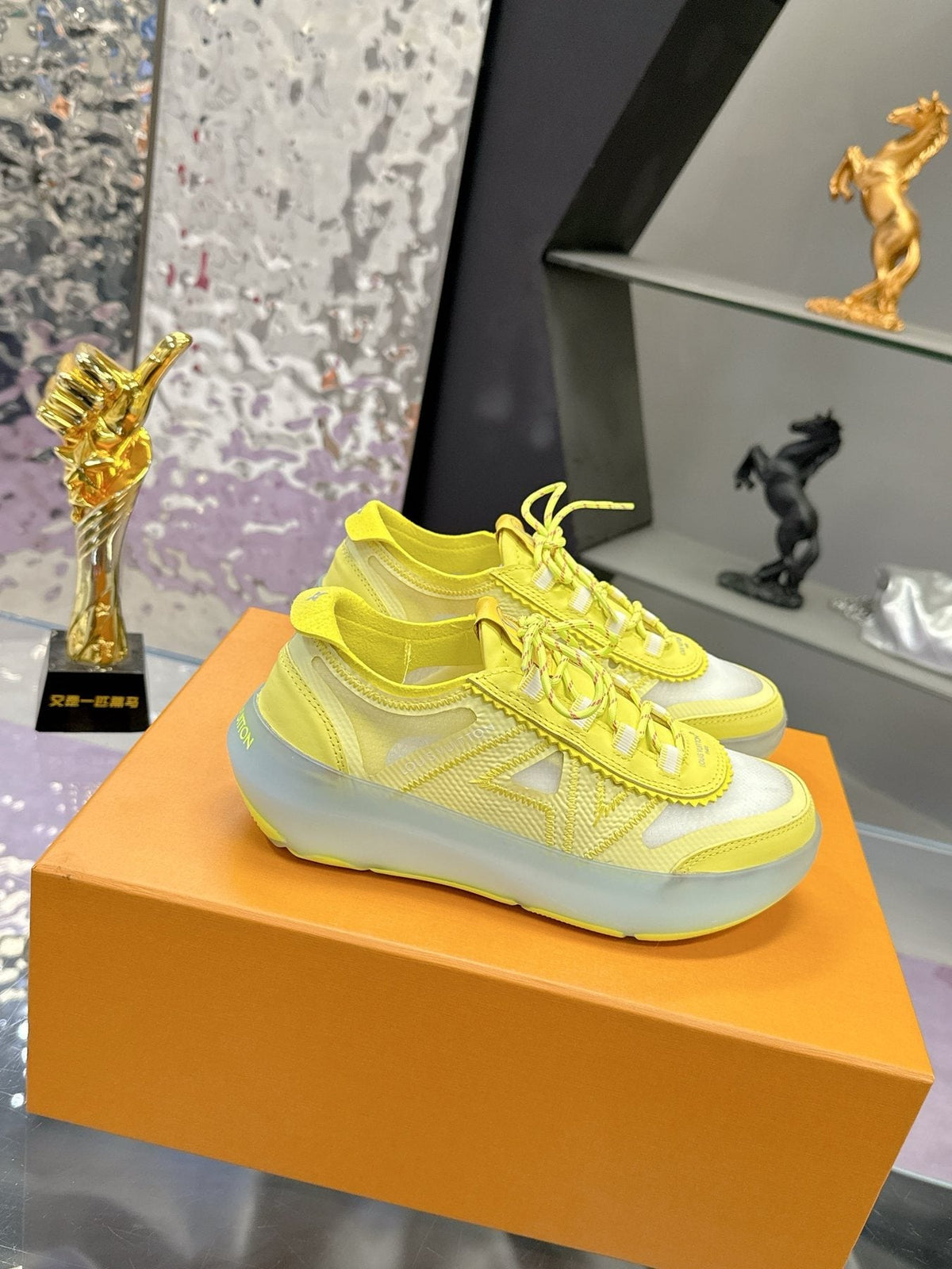 Louis Vuitton Aqua Blue and White Low-Top Sneakers — front