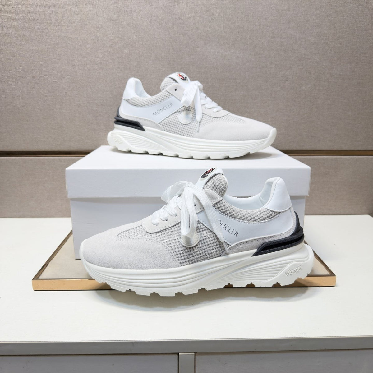 Moncler Light Gray & Navy Sneakers — front