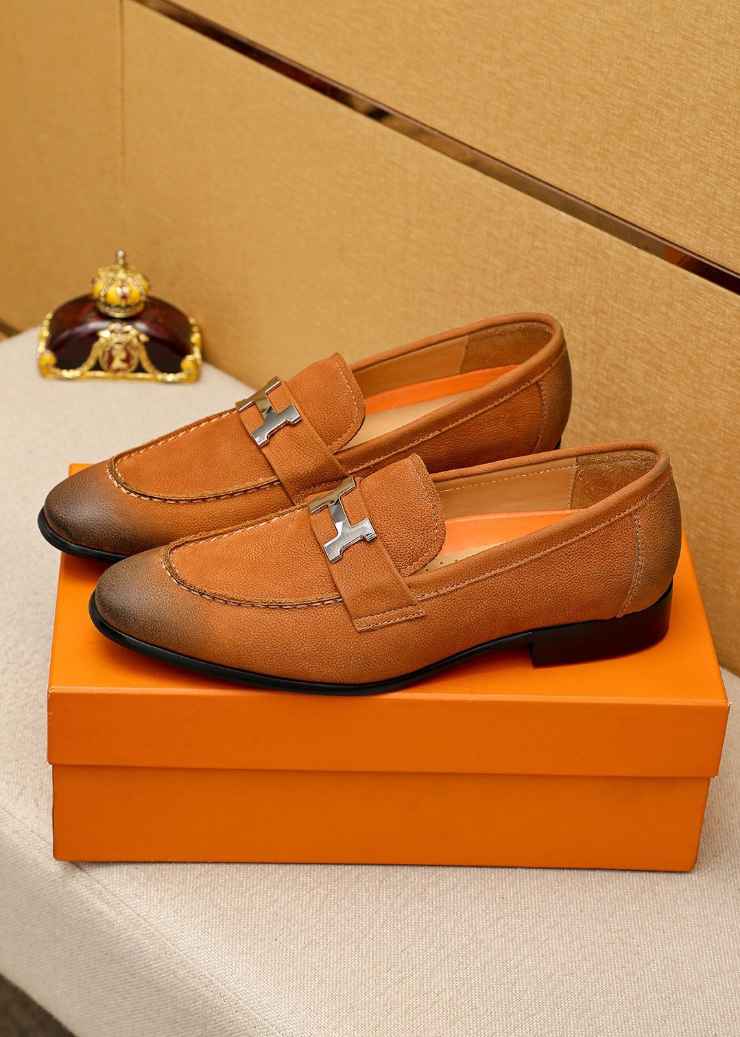 Hermès Dark Brown H-Hardware Loafers — side