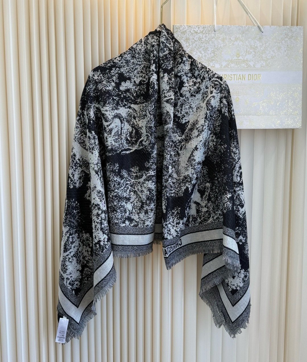Dior Fringed Animal Print Square Scarf — front