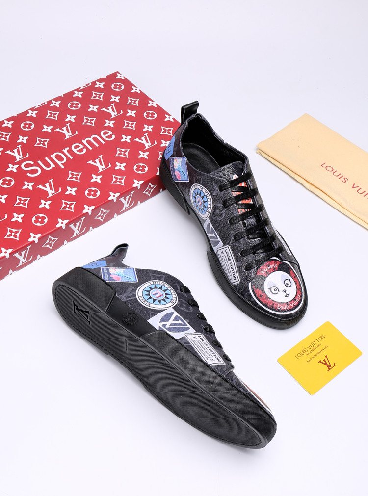 Louis Vuitton Black Graphic Low-Top Sneakers — side