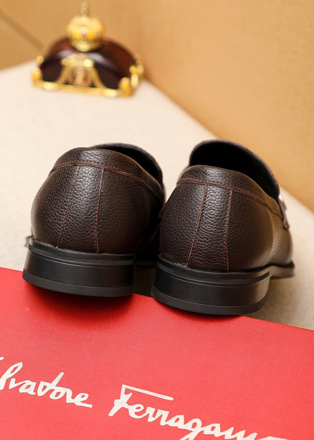 Ferragamo Textured Metal-Accent Loafers — back