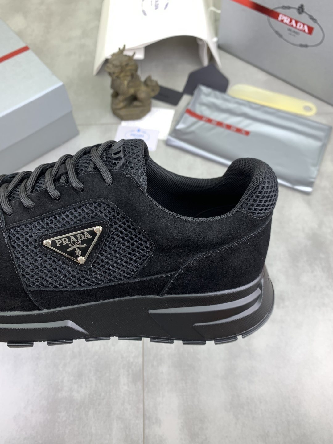 Prada Mesh Panel Low-Top Sneakers — detail